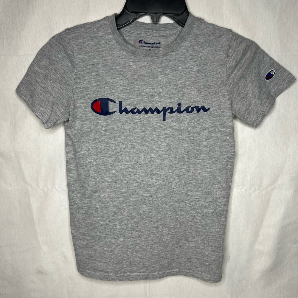 Champion Boys Script Logo Graphic T-Shirt Heather Gray,Size Medium, Short Slv